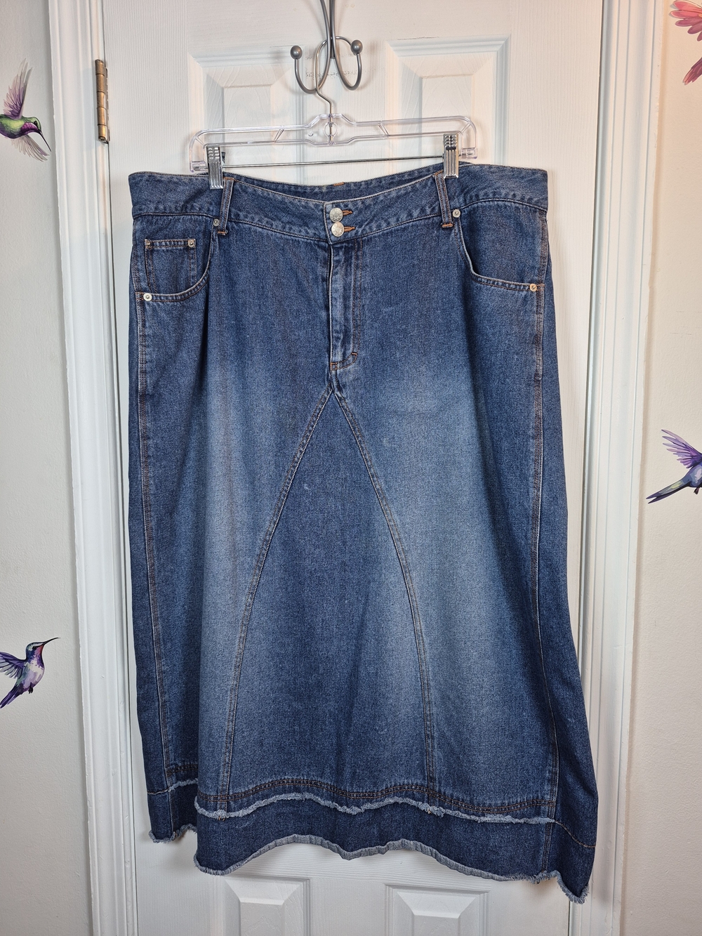 The Blues Vintage Y2K Long Denim Maxi Skirt Raw Hem Plus Size 22